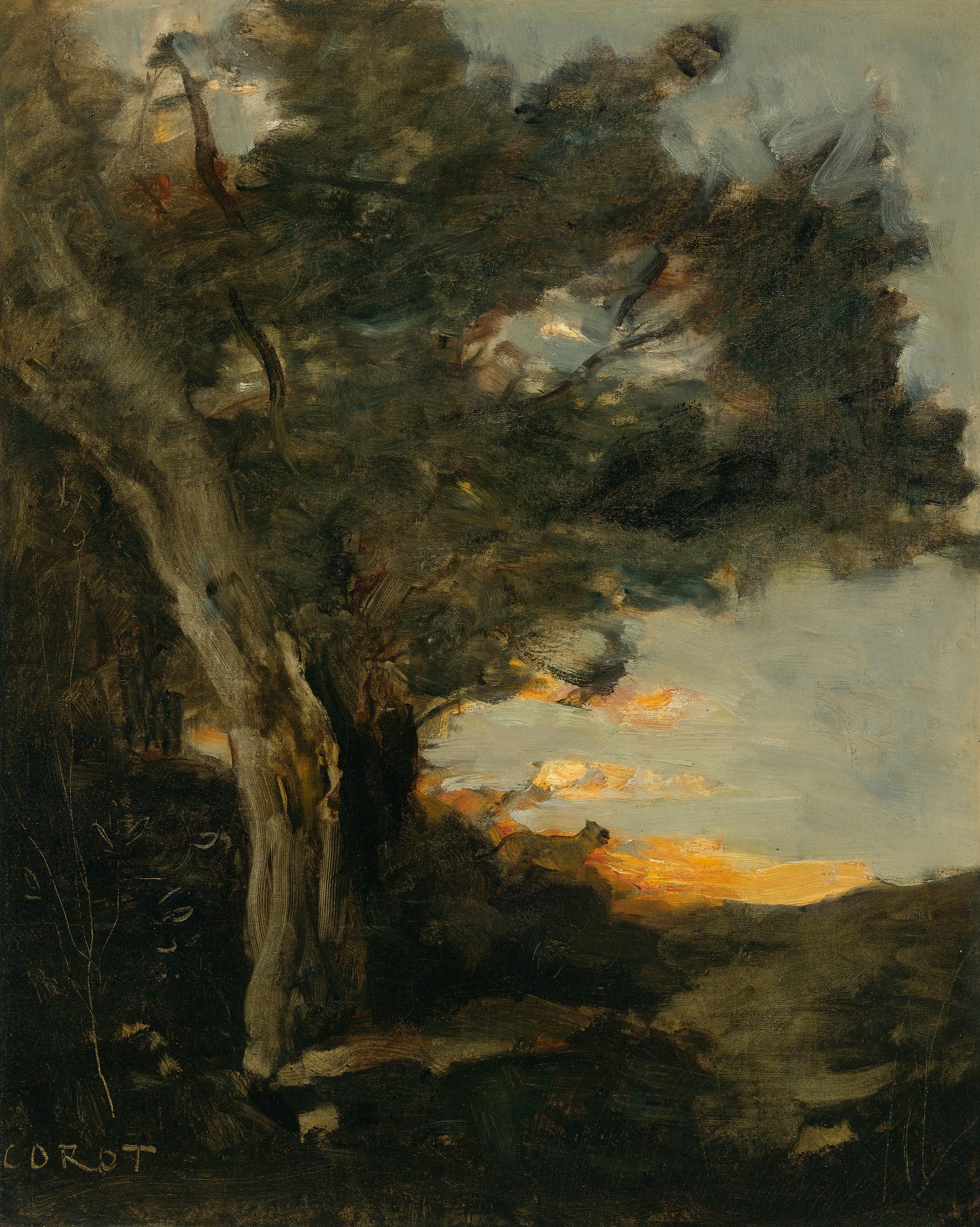 Jean-Baptiste-Camille Corot's Sunset with a Lioness painting